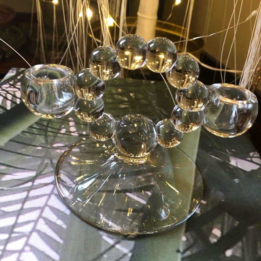 Candlewick double candleholder, imperial glass ball pattern